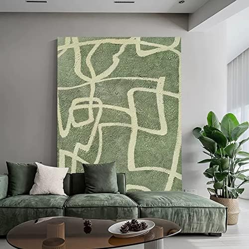 JFNISS Festmények - Ban Kézzel Festett - a Modern, minimalista absztrakt zöld vonal olaj festmény művészet freskó Vászon Modern Grace
