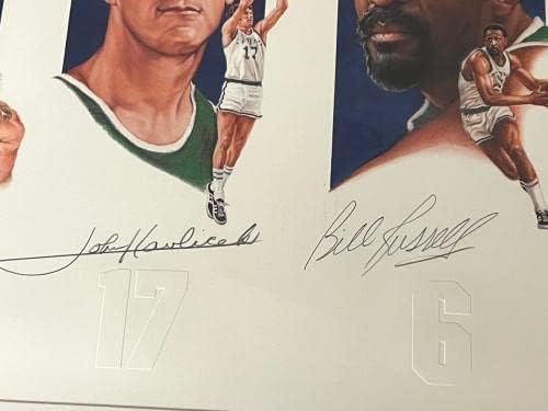 CELTICS Legendák Litográfia 112/500 Aláírt Russell Cousy Auerbach Havlicek w/TÁRSASÁGGAL - Dedikált NBA Művészet