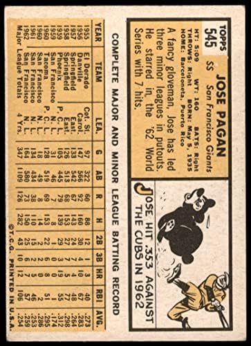 1963 Topps 545 Jose Pogány San Francisco Giants (Baseball Kártya) VG/EX Óriások