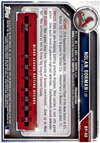 2019 Bowman Kilátások BP-60 Nolan Gorman RC Újonc St. Louis Cardinals MLB Baseball Trading Card