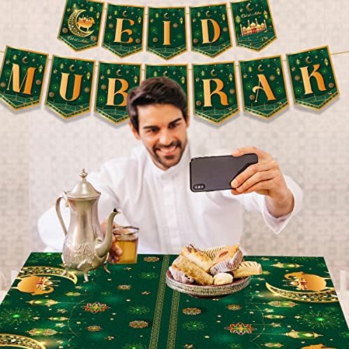 Eid Mubarak Dekorációk,142pcs Eid Al Adha Edények Közé Ramadan Tányérok, Csészék Meghatározott Terítő Banner a Muszlim Téma Ramadan Party Kellékek,Elvágja,