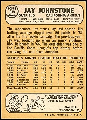 1968 Topps 389 Jay Johnstone Los Angeles Angels (Baseball Kártya) NM/MT+ Angyalok