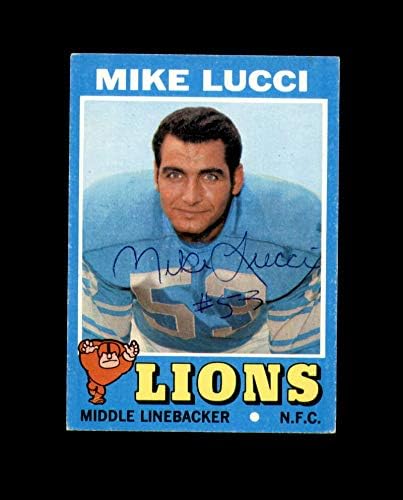 Mike Lucci Kézzel Aláírt 1971 Topps Detroit Lions Autogramot