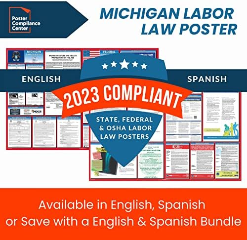 Poszter Megfelelés Center 2023 Michigan State & munkatörvény Poszter | OSHA & Összes Kötelező Észre Kompatibilis | 36w x 24h All-in-one