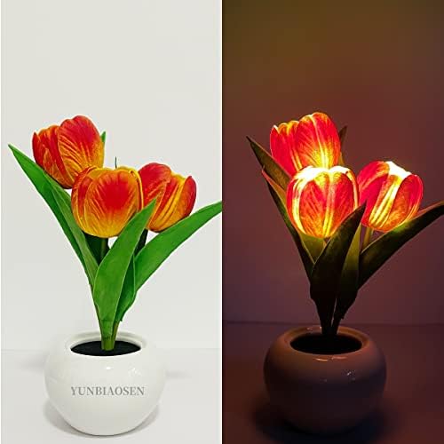 YUNBIAOSEN asztali Lámpa LED Tulipán Lámpa Mesterséges Virág Éjszakai Fény Hamis Virág, Csokor, 3 Fej porcelán Éjjeli Lámpa