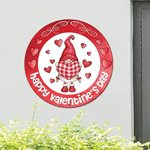 Piros Szív Koszorú Rózsaszín Gnome Kerek Fém Jelek Boldog Valentin Napot Gnome Haza Dekoratív Jelek Szerelem Ünnepek Valentin Fém Plakett