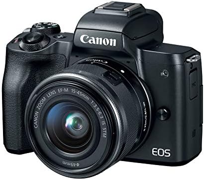 Canon EOS M50 tükör nélküli 4K Vlogging Kamera Bundle Kit EF-M15-45mm + EF-M 55-200 mm Objektív, Fekete