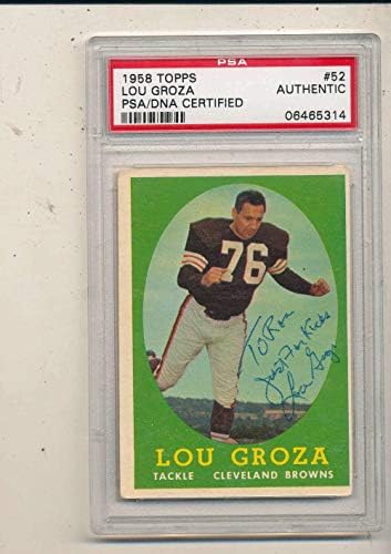 Lou Groza Browns 52 1958 Topps Aláírt labdát Kártya psa/dns - Dedikált NFL Labdarúgó-Kártyák