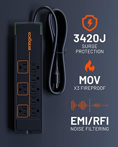 ECHOGEAR 8 Outlet túlfeszültségvédő elosztó - Slim Design Power & Védje Az Egész TV, Iroda, Vagy a Játék Setup - Haladó Hullám Szupresszor