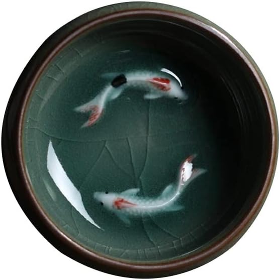 Porcelán Zen Arany Hal Koi Tea Csésze Szett Repedés Vonalak Design 4db 60ml (B Típus)