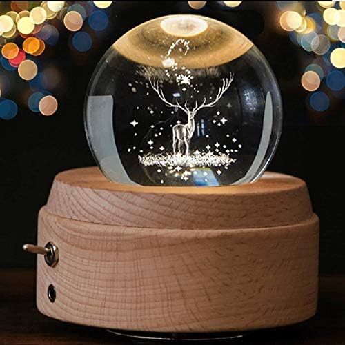 WPYYI Fából készült alappal Crystal Ball Music Box a Vetítés LED Világító Forgó zenélő Doboz