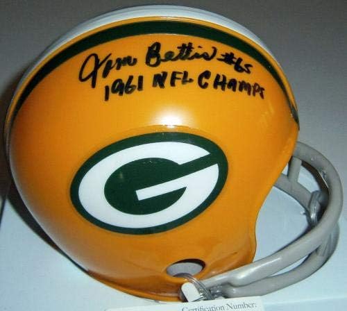 PACKERS Tom Bettis aláírt mini sisak w/ 1961 NFL Champs SZÖVETSÉG COA-Dedikált - Dedikált NFL Mini Sisak