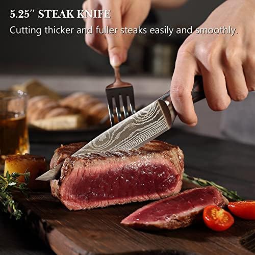 PAUDIN Steak-Kés Készlet 4, Ultra Éles Steak-Kés 5.25 Inch, Magas Széntartalmú Rozsdamentes Acél, Fogazott Steak Kés Szett Pakkawood Kezelni,