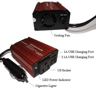 150W Power Inverter Autó elektromos Átalakító DC 12V, hogy 110V AC a 2.4 USB-Port 1 VÁLTÓÁRAMÚ Dugaszolóaljzathoz Piros