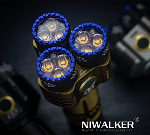 Niwalker ES3 11230lumens Szuper Fényes elemlámpák, USB C Tölthető Zseblámpa, Magas lumen EDC Zseblámpa, Vízálló, 3 Fej Taktikai Zseblámpa
