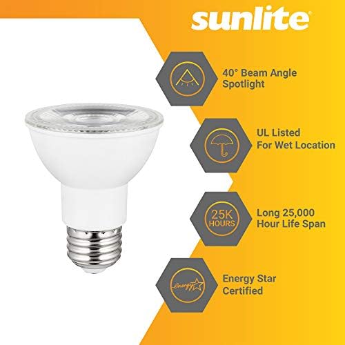 Sunlite 41028-SU LED PAR20 Reflektor Izzó, 7 Watt (50W Egyenértékű), 520 Lumen, Közepes E26 Bázis, Szabályozható, Szpot, Energy Star Minősített