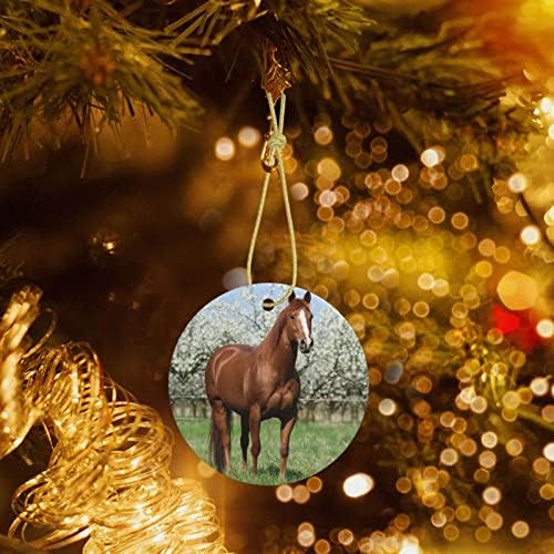 Ló Előtt Virágzó Fák Karácsonyi Kerámia Kerek Medál, az Új Év Mantel Dekoráció Medál