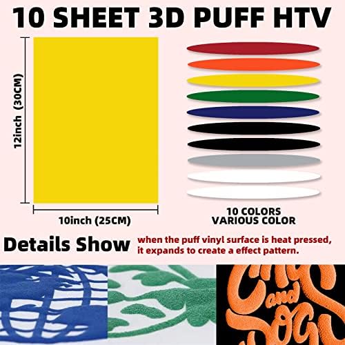 3D-s Puff Vinil hőátadás - Puff hőátadás Vinil HTV 3 Lap 12x10 Puffy Vinil Csomag Hő Nyomja meg a Vas a Vinil DIY Pólót, Ruhát,