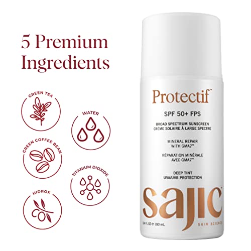 SAJIC Protectif Ásványi Javítás Mély Árnyalat SPF50+ Fényvédő arcvédő| Nem Zsíros, Könnyű Fényvédő - Made in USA, Új GMA7®