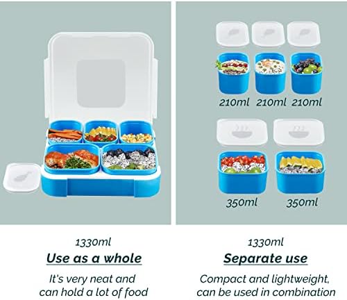 Buringer Homespon Bento Box Ebéd Táska Szett 5 Cserélhető Rekesz Ebéd Konténer BPA Mentes Dolgozni, Iskolába, vagy Piknik Mikrohullámú