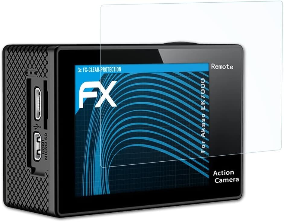 atFoliX Képernyő Védelem Film Alkalmas Akaso EK7000, képernyővédő fólia Ultra-Tiszta FX Védő Fólia (3X)