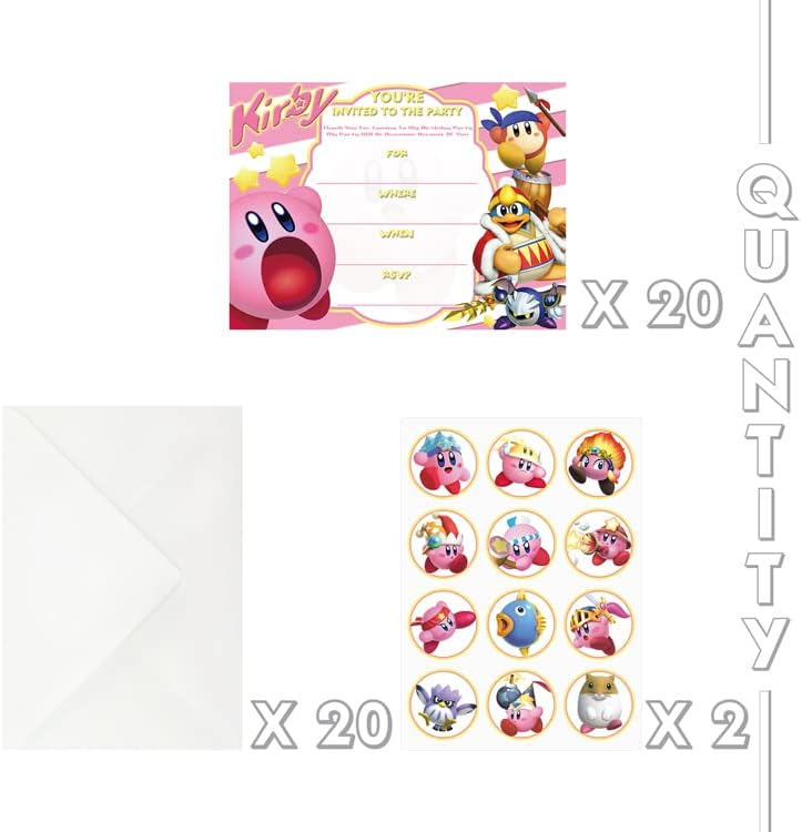20 Meghatározott Kirby Meghívók, Kártyák Fél Ajándék Kártya, Happy Birthday Party Kellék, Rózsaszín, Sárga, Fehér