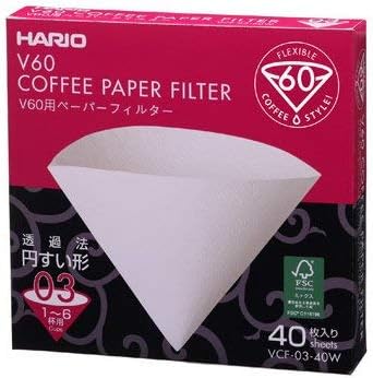 Hario V60 Méret 03 Kávé Papír Szűrő 40-Gróf Dobozos (Összesen 40 Lap) (Fehér)