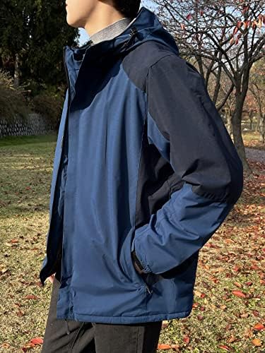 Kabátok Férfi Kabát Férfi Kabát Férfi Colorblock Zip Kapucnis Téli Kabát Kabát Férfi (Szín : Navy Kék, Méret : Közepes)