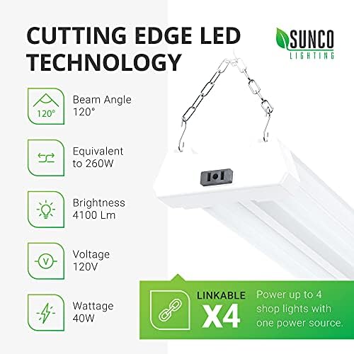 Sunco Mozgásérzékelő 4ft LED Bolt Fény, Garázs Világítás Mennyezeti LED Csatlakoztassa a Berendezési tárgyak, 40W, 5000K Nappal,