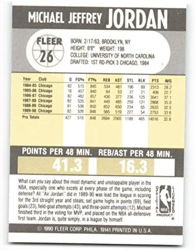 1990-91 Fleer 26 Michael Jordan NM-MT Chicago Bulls Hivatalosan Engedélyezett NBA Kosárlabda Trading Card
