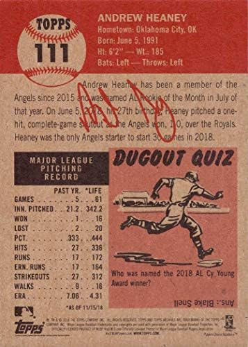 2018 Topps Élő Set 111 Andrew Heaney Baseball Kártya Los Angeles Angels - Csak 3,602 készült!