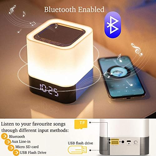 HoaBoly Night Lights Bluetooth Hangszóró, Ébresztőóra Vezeték nélküli Bluetooth Hangszóró,érintésérzékelő, Éjjeli Lámpa,színváltó Night