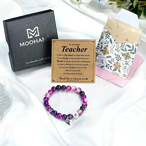 M MOOHAM Tanár Ajándékok Nőknek, a tanárok Ajándékokat Természetes Kő Apple Tanár Karkötő Szív 26 Kezdeti Karkötő Tanárok számára az Érettségi