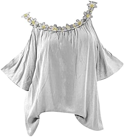 Camisas a szex para Mujer Blusa sólida Talla Grande Camiseta Manga Corta con hombros descubiertos Camiseta Encaje 2023