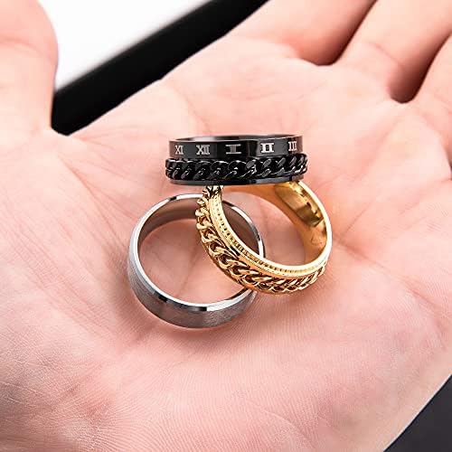 REVOLIA 9Pcs Rozsdamentes Acél Lánc, Tárcsa Gyűrű a Férfiak a Nők Király Fidget Zenekar Esküvői Gyűrűk Pormise Gyűrű Készlet