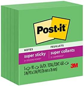 Post-it Super Sticky Notes, 3x3, 5 Párna, 90 Lap/Pad, Összesen 450 Lap, 2X A Ragasztás Hatalom, Szerencse, Zöld