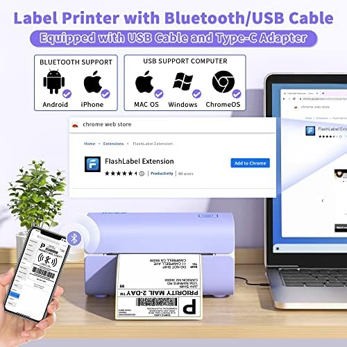 Jiose Bluetooth Termikus Szállítási Címke Nyomtató - Asztali Szállítási Címke Nyomtató - Nyomtatás, Egyedi Matrica - Támogatja a Chrome