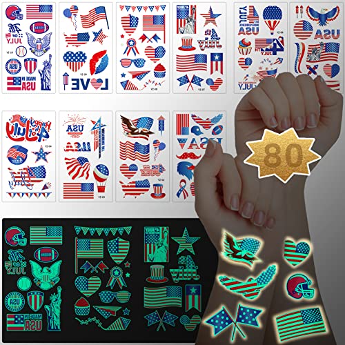 81Pcs Negyedik július Hazafias Dekoráció Ideiglenes Tetoválás Tartozékok - 81 stílusok | Amerika, Piros, Fehér, Kék, Party