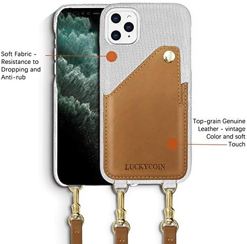 LUCKYCOIN iPhone Xs Max Prémium Szövet Felső Gabona Valódi Bőr Slim Kors Telefon Esetében a Kártya tulajdonosa a Kártya