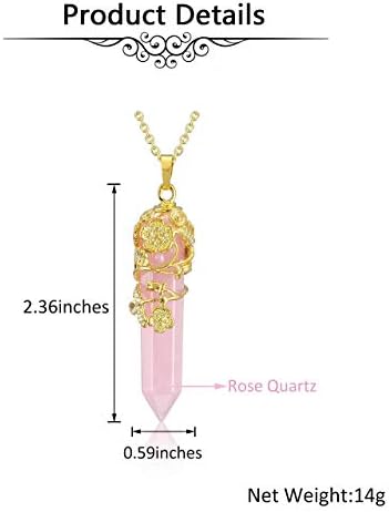 PESOENTH rózsakvarc Gyógyító Kristály Pont Medál Nyaklánc Női Arany Virág Csomagolva Rózsaszín Hatszögletű Energia Gyógyító Csakra Kő