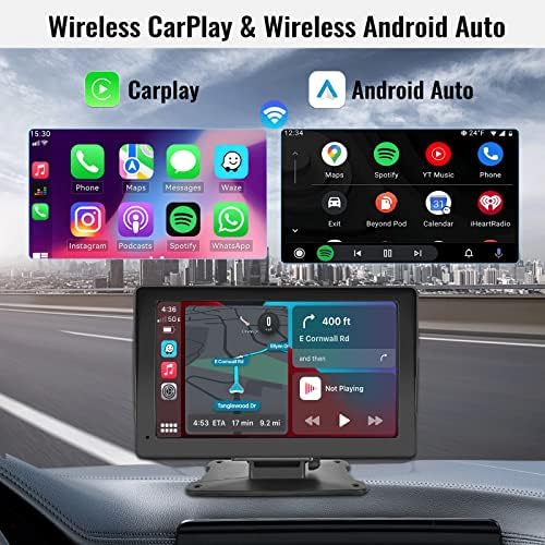 Hordozható, Bluetooth autórádió, Vezeték nélküli Apple CarPlay Android Auto,7 Hüvelykes Érintőképernyő autórádió, Bluetooth