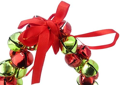 Két 16cm Piros, Zöld, Jingle Bell Koszorúk Piros Masni, hogy Hang - Karácsonyi Dekoráció