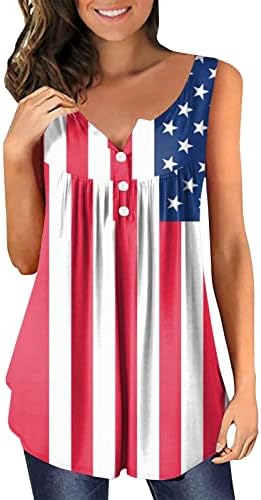 Július 4-én Tunikák a Nők USA Zászló Has Bujkál Tshirts Ing, Nyári, Alkalmi, Rövid Ujjú Gomb V Nyakú Blúz