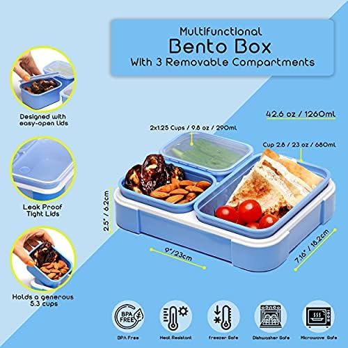 Újrafelhasználható Bento Box Felnőttek & gyerekek uzsonnás Doboz Készlet Szigetelt Hajlított Ebéd Doboz 3 Kivehető Rekeszek