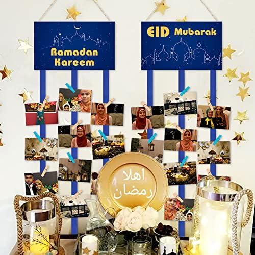 Eid Mubarak Kártya-tartó Ramadán Kareem Nap Falon Lógó Kép Rendelkezők 40 Hópehely Fából készült Fotó Klip Képet tartó Fal Karácsonyi