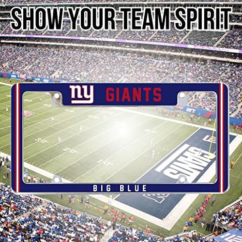 NFL New York Giants Nagy Kék Prémium Színes Tartós Cink Ötvözet Krómozott Csapat Rendszámtábla Keret - 4 Csavart Tag Jogosult