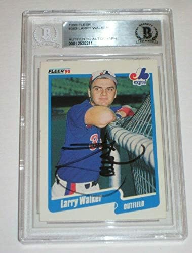 LARRY WALKER Aláírt 1990 FLEER ÚJONC Kártya 363 Beckett Hitelesített - Baseball Asztalon Dedikált Kártyák