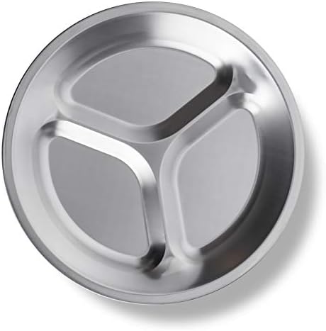 Rozsdamentes acéllemez Szett - Hordozható Étkészlet Készlet 4 Kör BPA Mentes, Szekcionált Lemezek Háló utazótáska az Outdoor Kemping