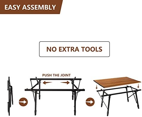 GARDIMAX Kerti Kemping Asztal Összecsukható Piknik Asztal, Roll-Up, asztallap, Állítható Alumínium Láb, Barna