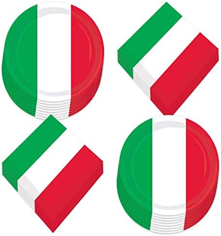 Az olasz Parti Kellékek - Olaszország Zászló Piros, Fehér, Zöld Papír Tányért, majd Ebéd Szalvéta (Szolgál 16)